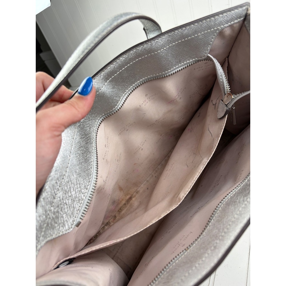 Kate Spade Vintage Silver Metallic Saffiano Leather Kenzie Shoulder Bag Purse - Picture 6 of 15